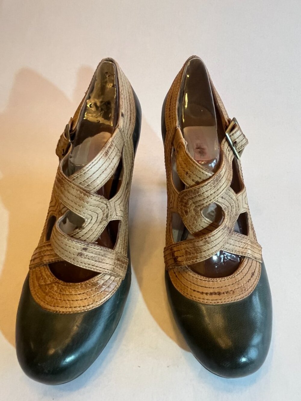 Miz Mooz steel blue & light brown heels - Picture 2 of 9